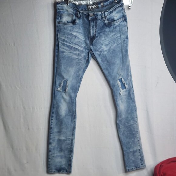 AHP Another Hype Piece Blue Denim Distressed Acid Wash Stretch Skinny Jean 36x34 - Picture 1 of 16